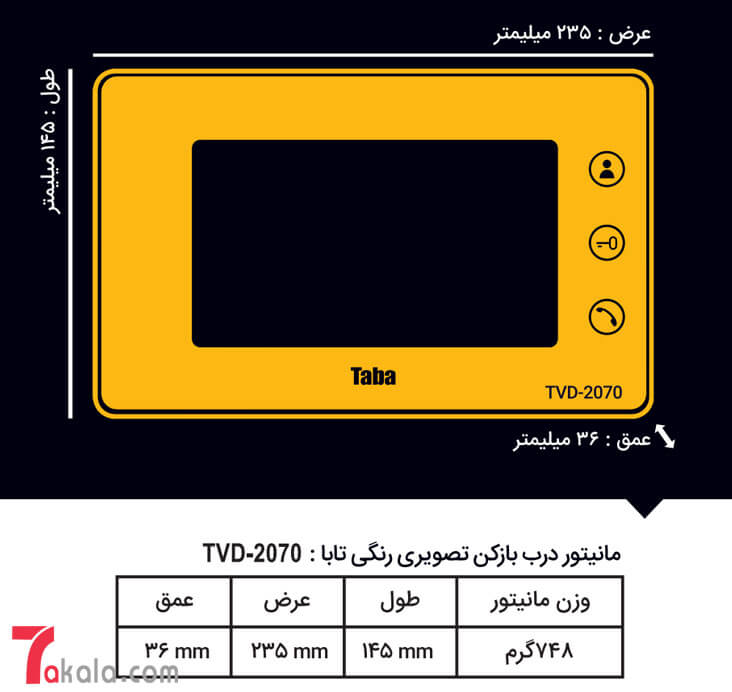ابعاد دربازکن تابا TVD-2070